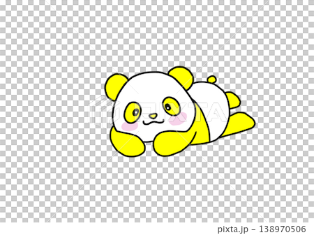 A yellow panda lying down facing forward. 138970506