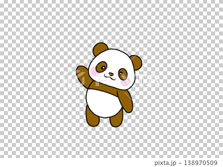 A brown panda facing forward and waving with one hand. A brown panda facing forward and waving with one hand. 138970509