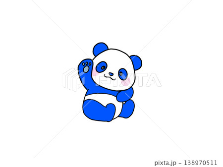 正面を向いて片手をあげる青いパンダ 138970511