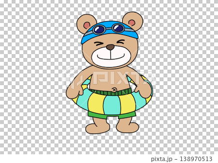 面向前方、手持救生圈的熊男孩。 138970513