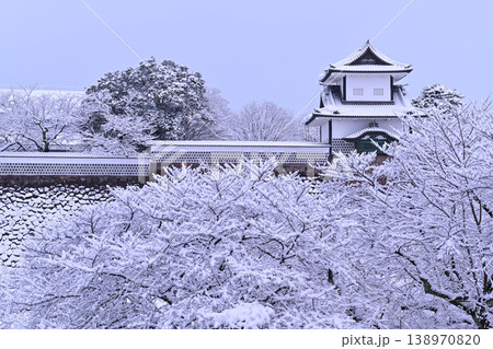 雪景色が美しい金沢城公園 138970820