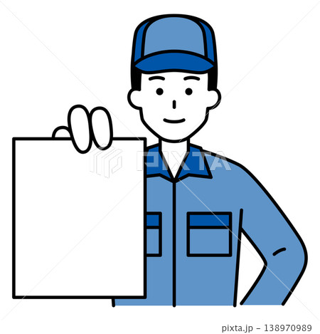 書類を見せるつなぎ作業服の男性 書類を見せるつなぎ作業服の男性 138970989