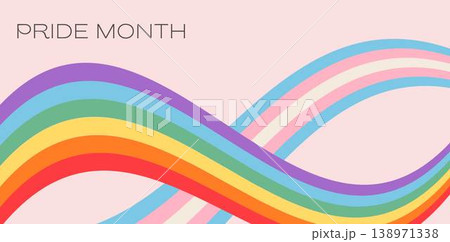 Queer pride month background with inclusive rainbow and transgender flag lines. Abstract vector banner, flowing y2k aesthetic graphic for queer event, social media header, or digital content template. 138971338