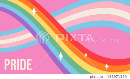 Queer Pride background with Transgender and Rainbow ribbons. Y2K aesthetic LGBTQIA banner with Love is Love slogan and sparkles for trans inclusive marketing and social media headers. Vector. Queer Pride background with Transgender and Rainbow ribbons. Y2K aesthetic LGBTQIA banner with Love is Love slogan and sparkles for trans inclusive marketing and social media headers. Vector. 138971359