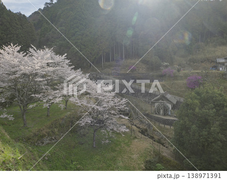 光降る里山。春の息吹を感じる満開の桜景色 光降る里山。春の息吹を感じる満開の桜景色 138971391