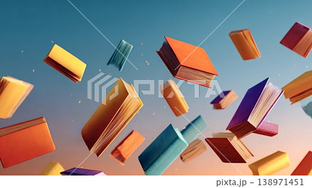 Colorful flying books representing education and imagination Colorful flying books representing education and imagination 138971451