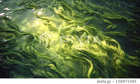 Green algae growing and flowing in clear water 138971485