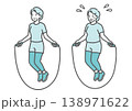 縄跳びをする標準体型とぽっちゃり体型のシニア女性の比較セットイラスト 138971622