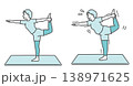 ヨガの「踊り子のポーズ」をする標準体型とぽっちゃり体型のシニア女性の比較セットイラスト 138971625