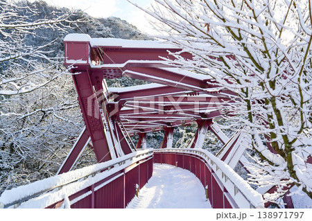 鶴仙渓あやとりはしの雪景色 鶴仙渓あやとりはしの雪景色 138971797