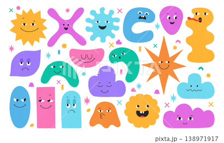Geometric shape characters set cute blob faces funny expressions organic forms with eyes emotions Geometric shape characters set cute blob faces funny expressions organic forms with eyes emotions 138971917