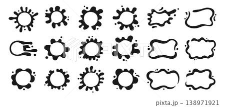 Liquid shapes icon sign set symbol fluid puddles wavy stains splashes drops design for text frames 138971921