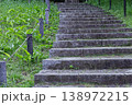 公園の散策路に続く石段と春の新緑 138972215