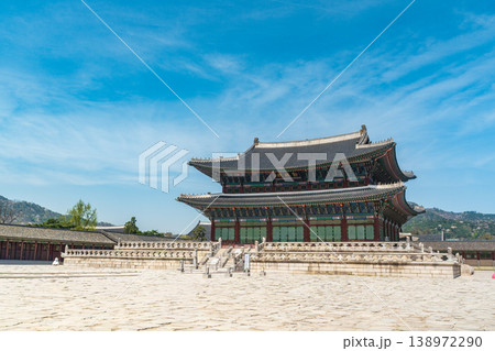 Seoul, South Korea - Apr. 12, 2026 : Geunjeongjeon Hall, the main throne hall of Gyeongbokgung Palace in Seoul, South Korea Seoul, South Korea - Apr. 12, 2026 : Geunjeongjeon Hall, the main throne hall of Gyeongbokgung Palace in Seoul, South Korea 138972290