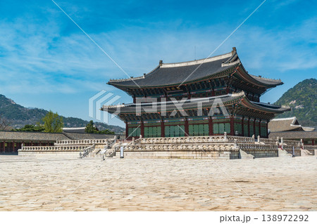 Seoul, South Korea - Apr. 12, 2026 : Geunjeongjeon Hall, the main throne hall of Gyeongbokgung Palace in Seoul, South Korea Seoul, South Korea - Apr. 12, 2026 : Geunjeongjeon Hall, the main throne hall of Gyeongbokgung Palace in Seoul, South Korea 138972292
