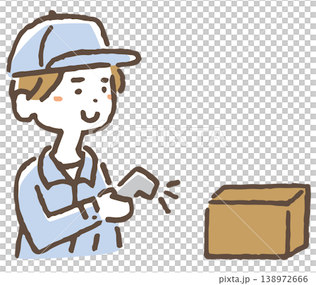 ハンディでバーコードをスキャンしている男性作業員のイラスト。 138972666