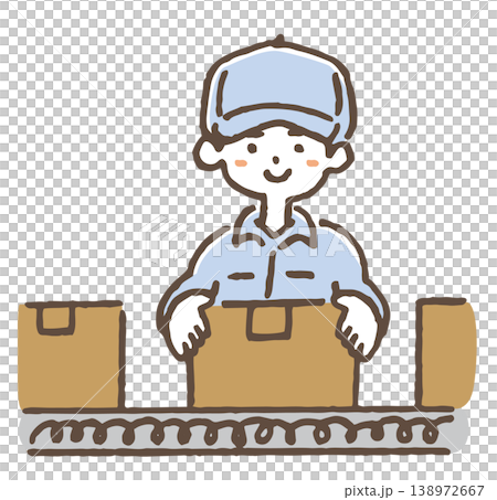 コンベアで仕分けしている作業員のイラスト。 138972667