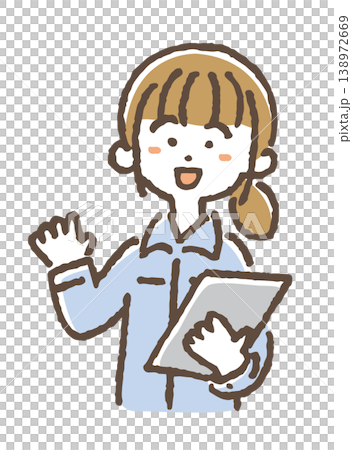 書類を片手に、笑顔の女性作業員のイラスト。 138972669