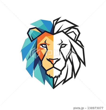Geometric Colorful Lion Head Outline Creative Design 138973077