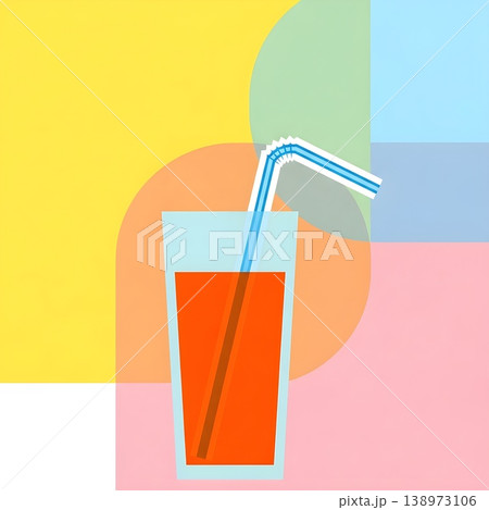 Refreshing Orange Drink with Straw on a Vibrant Abstract Background 138973106