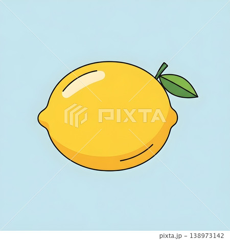 Vibrant Yellow Lemon Fruit with Green Leaf Simple Illustration 138973142
