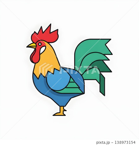 Colorful Geometric Rooster Illustration Farm Animal Design 138973154
