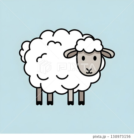 Cute Cartoon Sheep Standing on Light Blue Background 138973156
