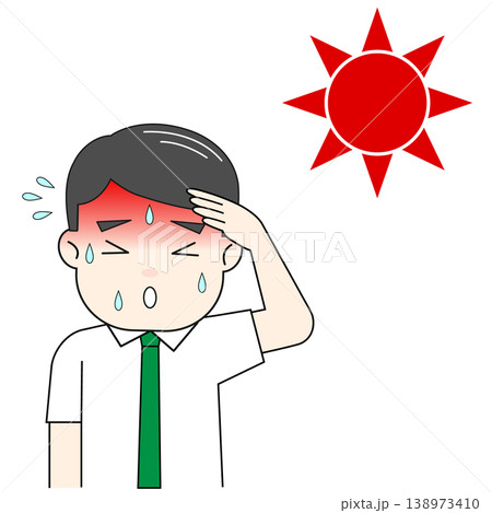 直射日光で汗をかき熱中症になる男性のイラスト 直射日光で汗をかき熱中症になる男性のイラスト 138973410