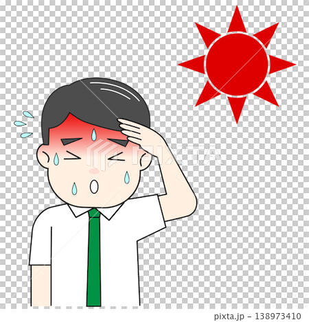 直射日光で汗をかき熱中症になる男性のイラスト 直射日光で汗をかき熱中症になる男性のイラスト 138973410