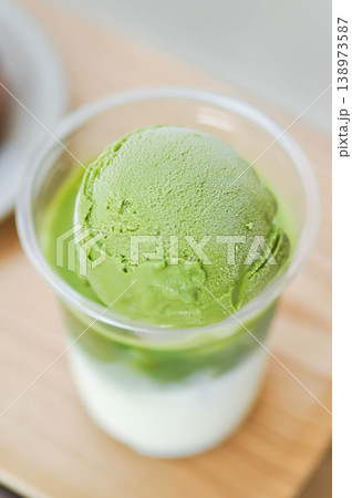 iced green tea, iced green tea latte or iced matcha or iced matcha green tea or iced matcha green tea latte with matcha ice cream 138973587