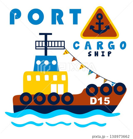 Vector cartoon illustration of tugboat Vector cartoon illustration of tugboat 138973662