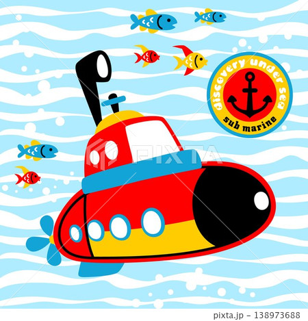 Submarines undersea with marine animals ,vector cartoon illustration Submarines undersea with marine animals ,vector cartoon illustration 138973688