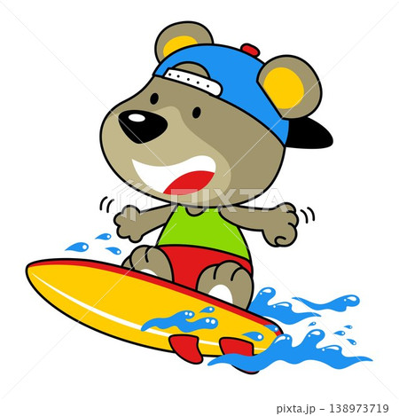 Cute bear playing surf in the coast, vector cartoon illustration Cute bear playing surf in the coast, vector cartoon illustration 138973719