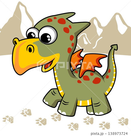 Little dragon on mountains background, vector cartoon illustration Little dragon on mountains background, vector cartoon illustration 138973724