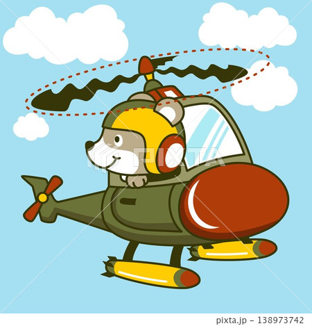 military helicopter with cute bear pilot, vector cartoon illustration 138973742