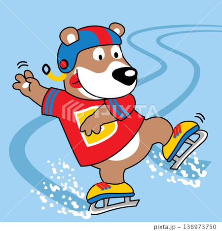 cartoon of bear playing ice skating cartoon of bear playing ice skating 138973750
