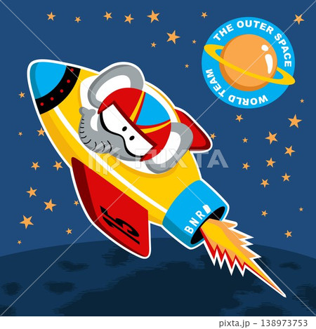 Cute elephant on rocket in space, vector cartoon illustration Cute elephant on rocket in space, vector cartoon illustration 138973753