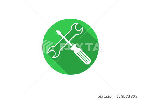Green Tools Icon With Wrench And Screwdriver Maintenance, Repair And Settings Symbol 138973805