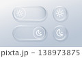 Night mode toggle with glowing moon icon and sun symbol. Glass morphism UI button for switching between dark and light themes on digital screens. 138973875