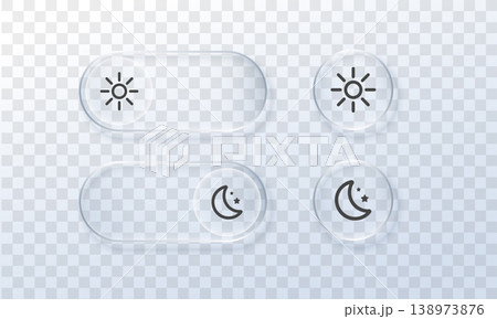Modern UI toggle with crescent moon and daylight icons. Minimalist switch control featuring gradient glow, perfect for app theme selection and screen settings. 138973876