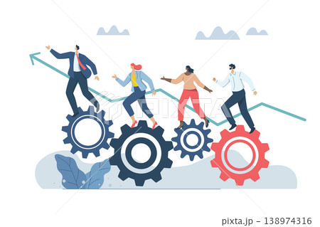 Successful teamwork, Team cooperation helps mission success, Driving the concept of efficient work processes in business organizations, Teamwork helps drive the gears together. Vector illustration. Successful teamwork, Team cooperation helps mission success, Driving the concept of efficient work processes in business organizations, Teamwork helps drive the gears together. Vector illustration. 138974316