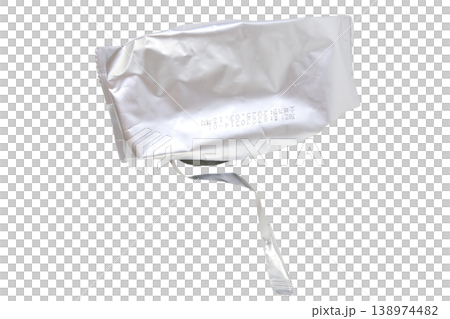 Silver foil snack pouch packaging isolated on transparent background. Silver foil snack pouch packaging isolated on transparent background. 138974482