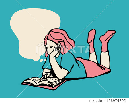 寝そべって本を読んでいる女の子 読書タイム 寝そべって本を読んでいる女の子 読書タイム 138974705