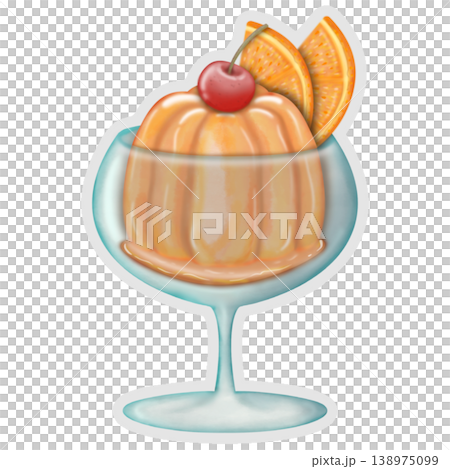Cartoon Jelly Dessert sticker collection set. Cute orange colors. Can be used for card, invitation, border. Isolated illustration of decoration elements, hand drawn cartoon illustration. Cartoon Jelly Dessert sticker collection set. Cute orange colors. Can be used for card, invitation, border. Isolated illustration of decoration elements, hand drawn cartoon illustration. 138975099