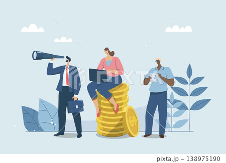Financial growth opportunities or investment profits, Searching for success and business goals, Visionary business teams seeking information and create opportunities for company to grow and prosper. 138975190