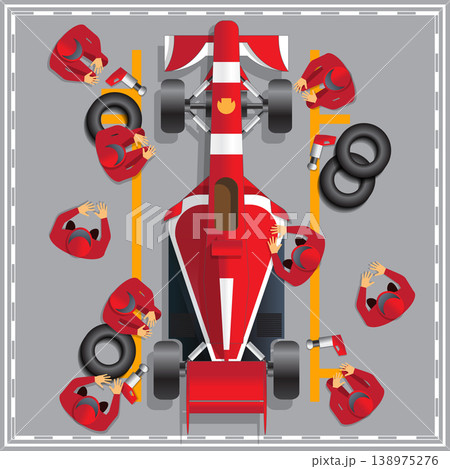 Maintenance of a racing car. View from above. Vector illustration. 138975276