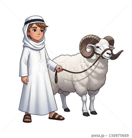 Young Boy Holding Ram Celebrating Traditional Eid Festival 138975689