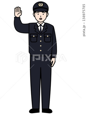 手を挙げて声をかける警察官の全身ベクターイラスト 138975785