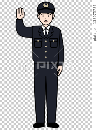 手を挙げて声をかける警察官の全身ベクターイラスト 138975785