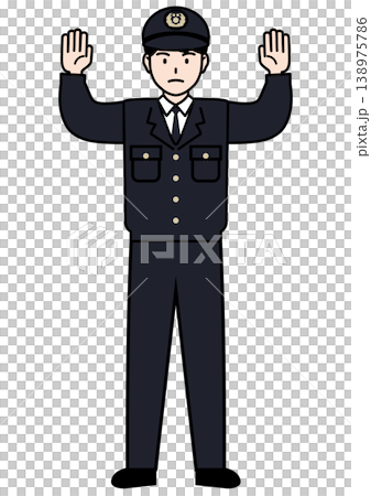 両手で制止するよう声をかける警察官の全身ベクターイラスト 138975786